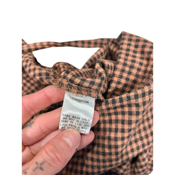 Easel Over Alls Red Bean Size M Womens Tie Straps Casual Relaxed Plaid - Picture 7 of 8